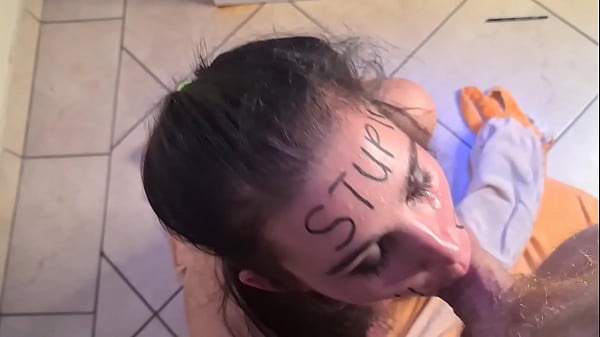 Stupid whore gets b. face fuck | slapped | spat and pissed on
